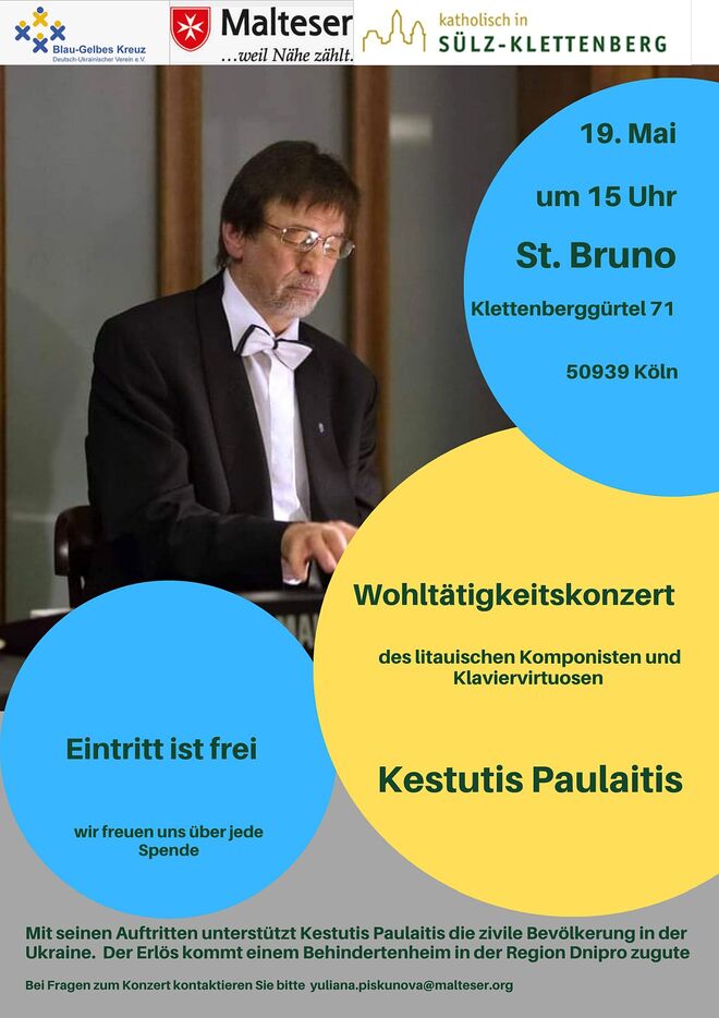 Blau-Gelbes Kreuz e.V. und Malteser Integrationsdienst Köln laden ein zum Wohltätigkeitskonzert in die Gemeinde St. Bruno.