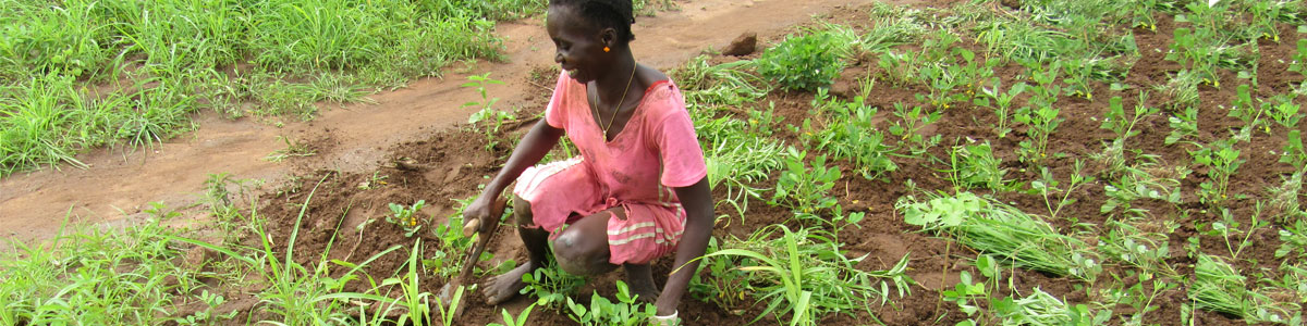 Frau bestellt ein Feld im Südsudan