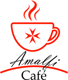 Logo des Café Amalfi - Kaffeetasse mit Malteser Kreuz und Schriftzug