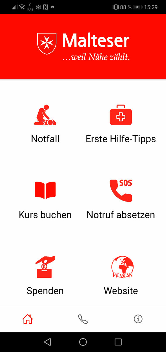 Screenshot der Malteser Erste-Hilfe App.