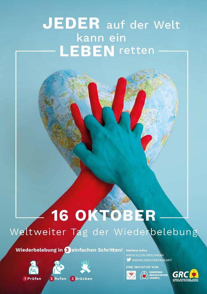 Aktionsposter zum Weltweiten Tag der Wiederbelebung (World Restart a Heart Day) Quelle: Deutscher Rat für Wiederbelebung e.V.