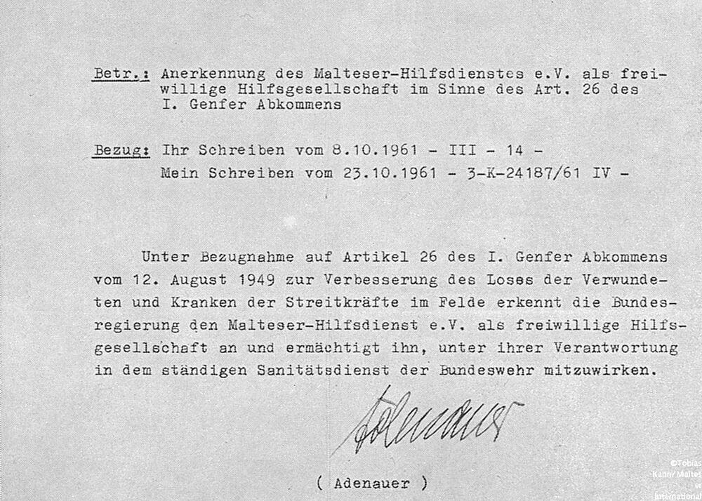 Die Anerkennungs-Urkunde als Hilfsorganisation von 1962 
