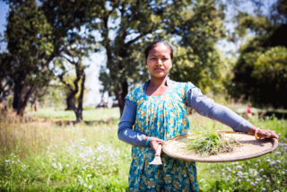 Frau aus Nepal mit ihrer Ernte