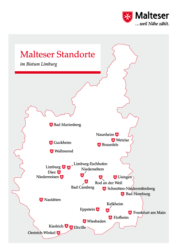 Karte Bistum Limburg mit Malteser-Standorten