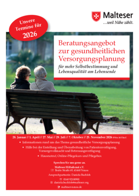 Beratungsangebot zur gesundheitlichen Versorgungsplanung des Malteser Hilfsdienst e.V. Am 1.04. von 9 bis 16 Uhr in der Neusser Stadtgeschäftsstelle Breite Straße 69