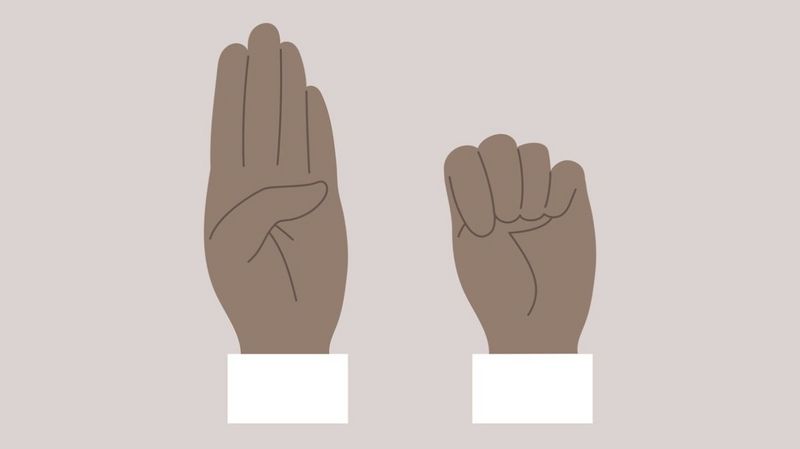Grafische Darstellung des Handzeichens für Hilfe bei häuslicher Gewalt.